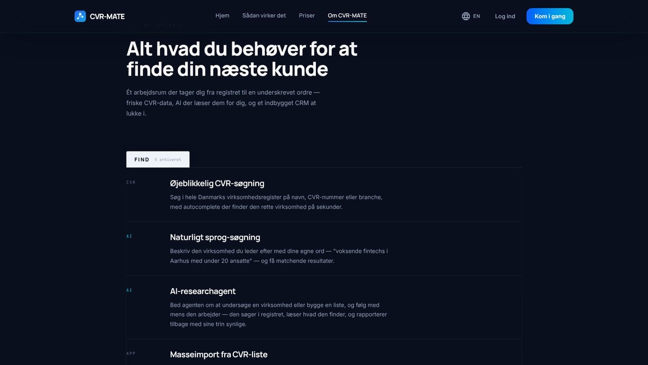 Funktionsoversigt i CVR-MATE